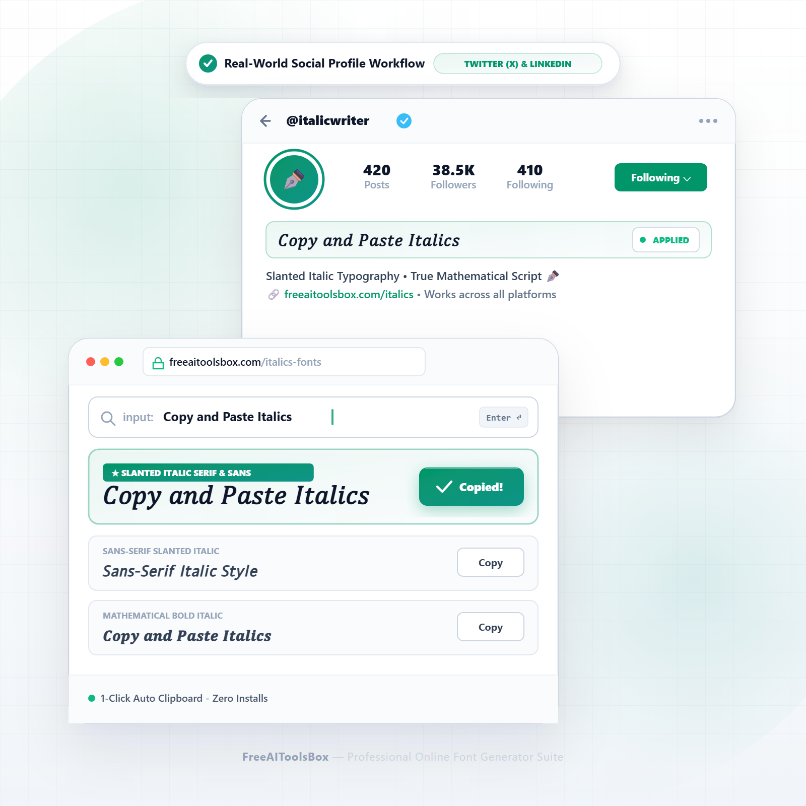 Italic Text Social Media and Professional Profile Workflow
