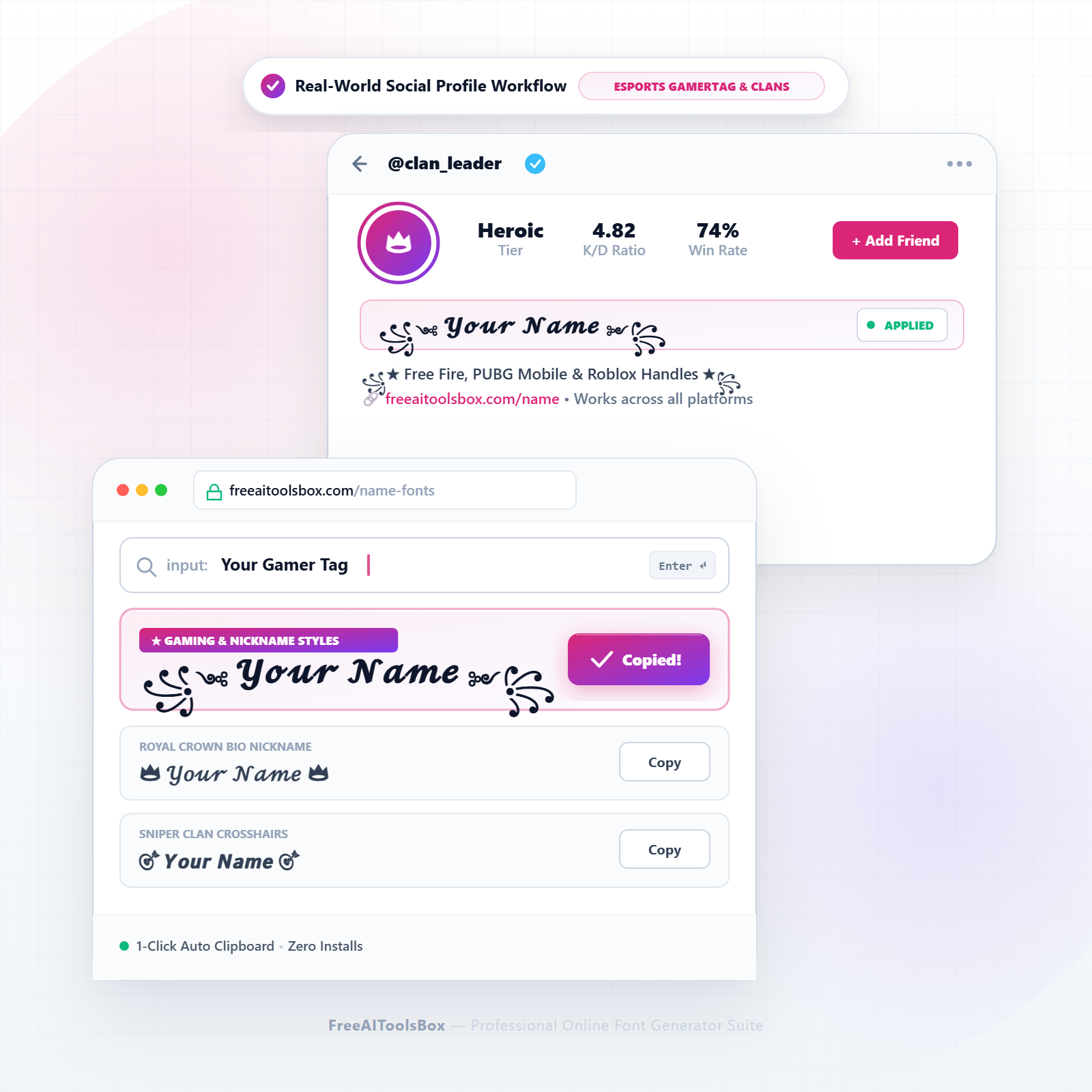 Font Style Name Generator – Stylish Nicknames & Profile Gamertags (Copy & Paste) 2 Gaming Nickname and Clan Tag Social Profile Workflow