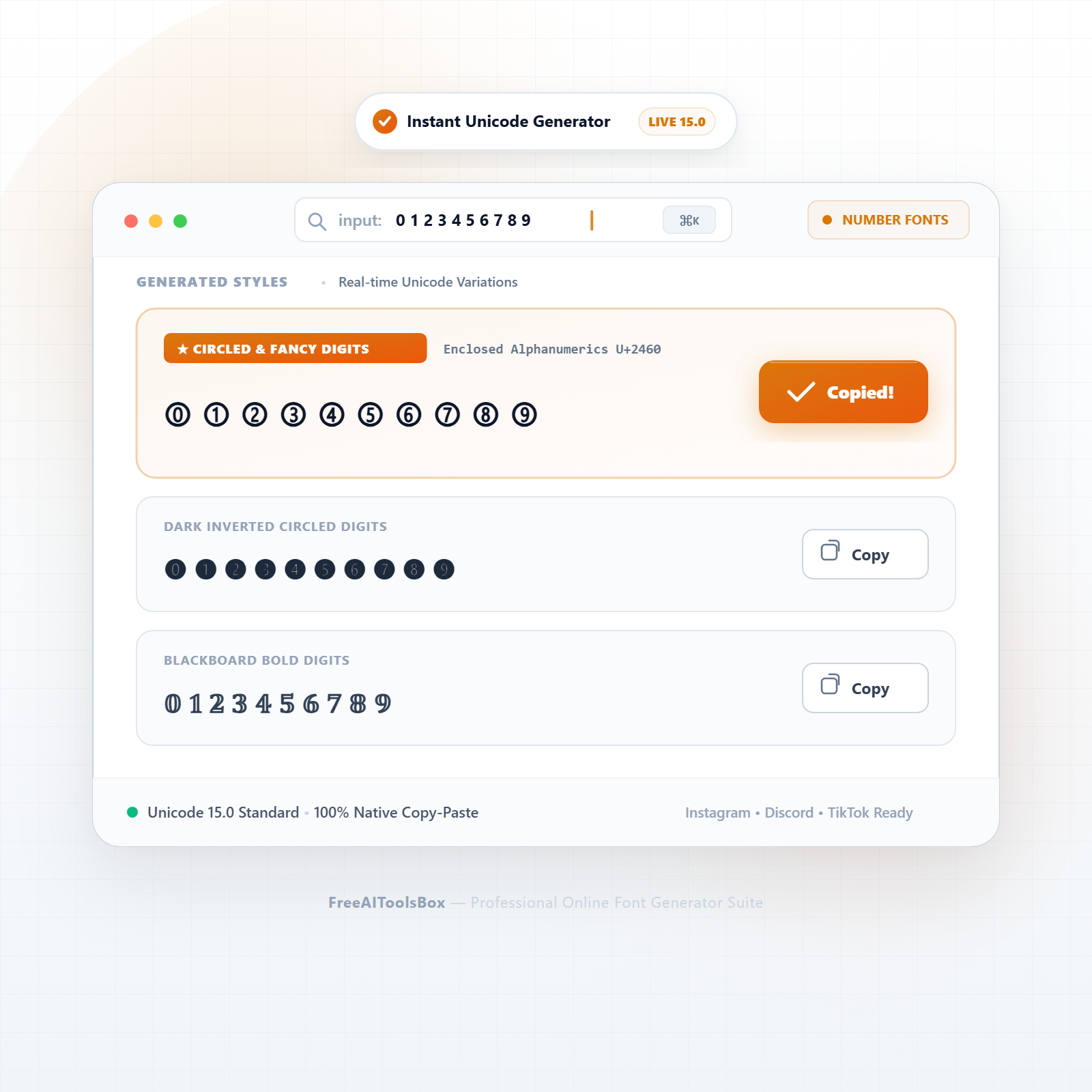 Number Font Generator Features Circled and Math Digits